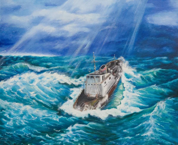 Ship in stormy sea — Stock Photo, Image