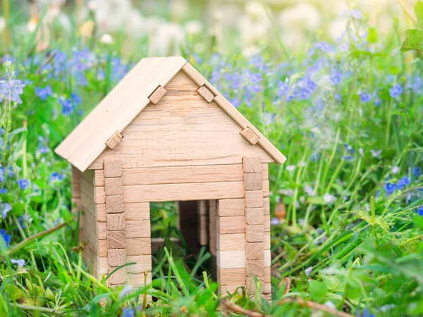 Toy Wooden House Grass — Stock Photo, Image