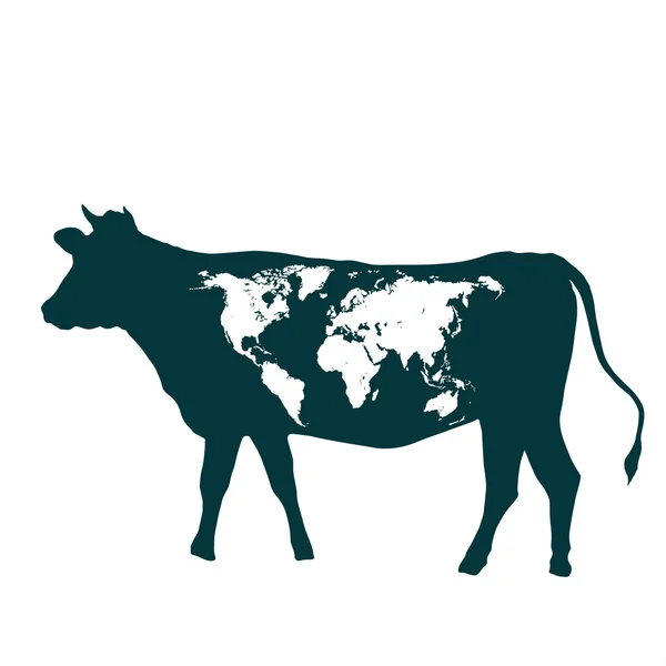 Kuh und Weltkarte — Stockfoto