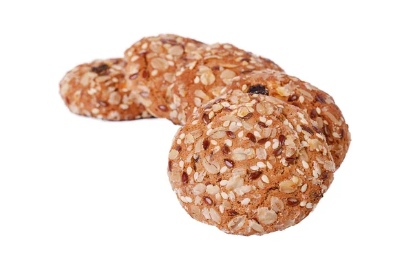 Oatmeal cookies on white, selective focus — Stock Photo, Image
