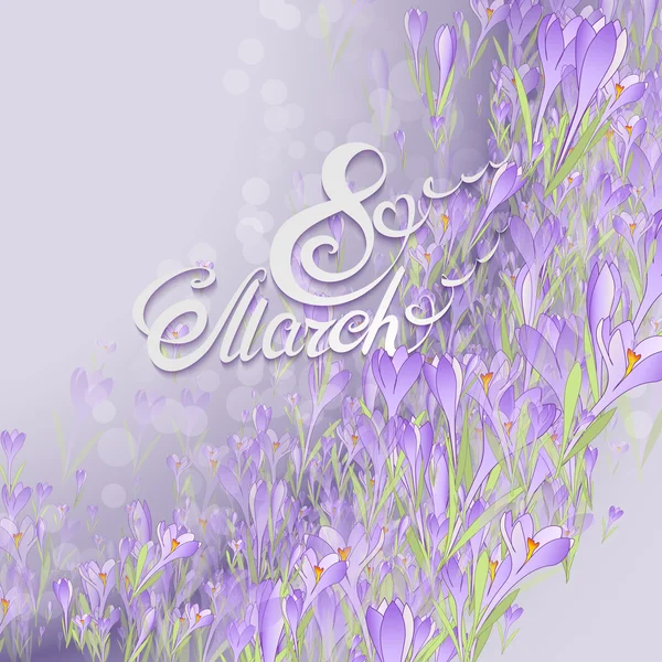 Blumenrahmen mit Krokussen und Schneeglöckchen. lila Hintergrund — Stockvektor