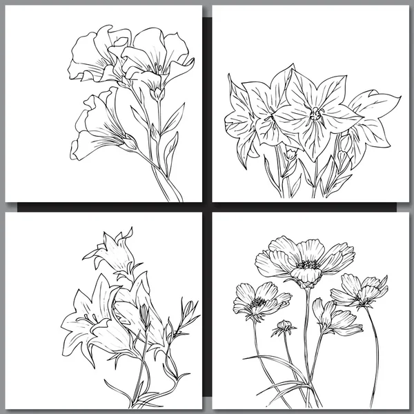 Set hand getrokken bloemen schetsen — Stockvector