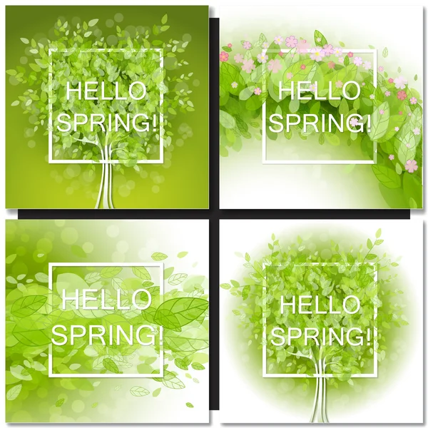 Fresco primavera verde árbol hojas marco — Vector de stock