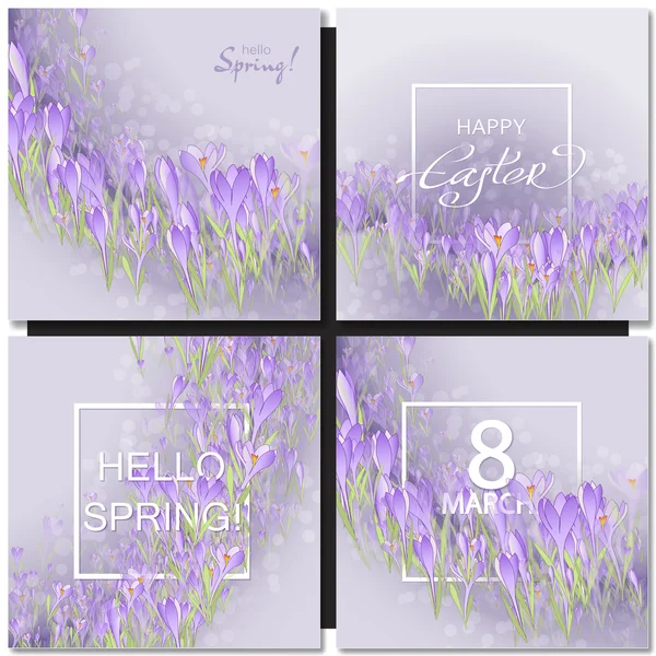 Set of vector flowers and spring lettering — Stock Vector