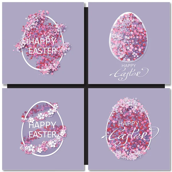 Húsvéti szett húsvéti tojással, lila háttérrel. — Stock Vector