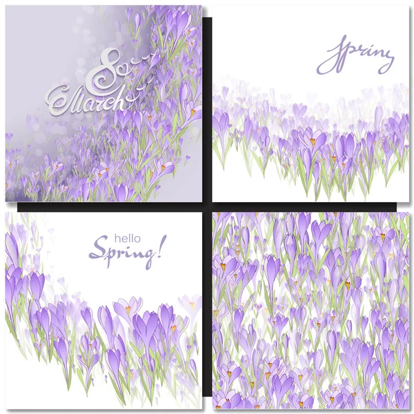Set van vector bloemen en lente belettering — Stockvector