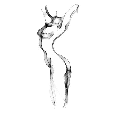 Güzel çıplak kadın vektör çizim silueti