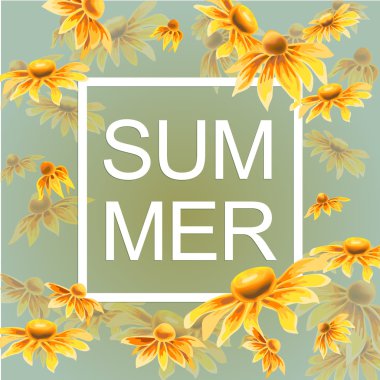 Turuncu ve sarı renkli çiçeklerle yeşil yaprakları çiçek öğeleri