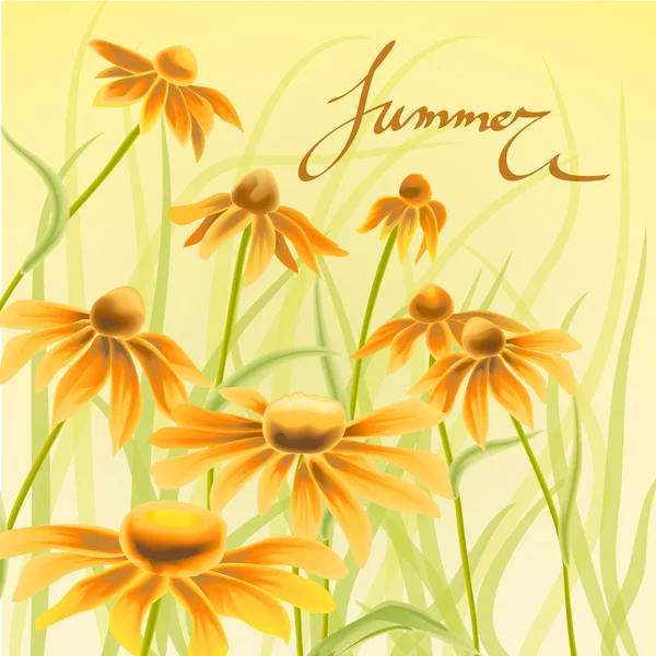 Πορτοκαλί και κίτρινα λουλούδια με πράσινα φύλλα floral στοιχεία — Διανυσματικό Αρχείο