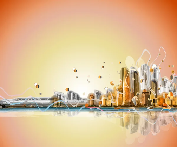 Kleurrijke silhouet van stad panorama. — Stockvector