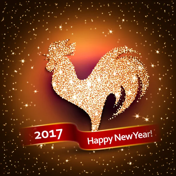 Happy New Year 2017 fond avec silhouette de coq brillant or . — Image vectorielle