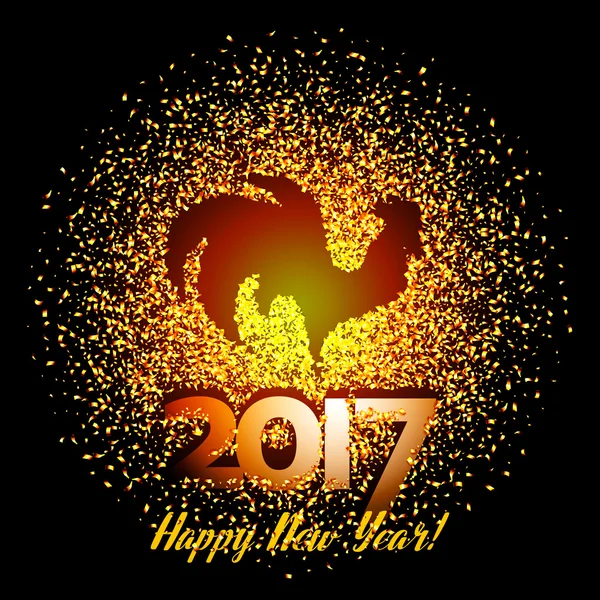 Ευτυχισμένος νέο έτος 2017 φόντο με χρυσό γυαλιστερό κόκορας σιλουέτα — Διανυσματικό Αρχείο