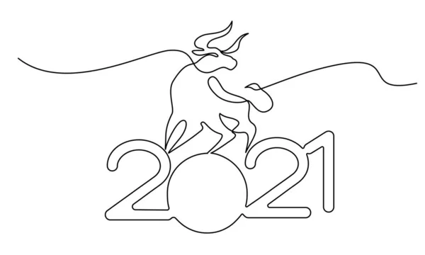 Bull Continuous one line drawing. Chinese New Year 2021 — Stock Vector