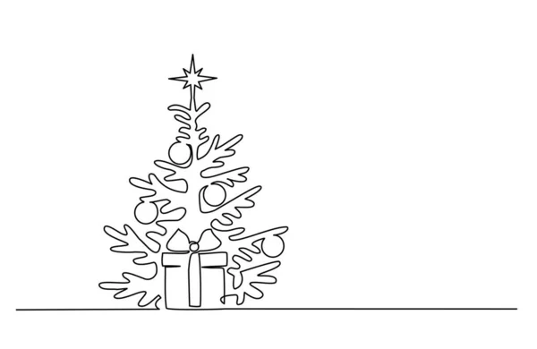 Sapin de pin de Noël. Dessin continu d'une ligne. — Image vectorielle