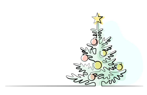 Abete di pino di Natale. Disegno continuo su una linea. — Vettoriale Stock