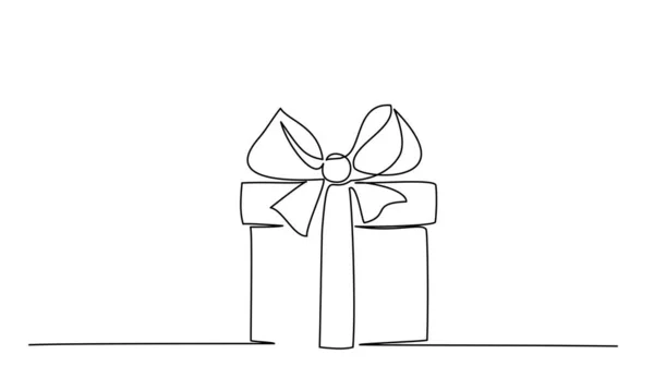 Weihnachtsgeschenkbox mit Schleife und Schleife. Eine durchgehende Linie — Stockvektor