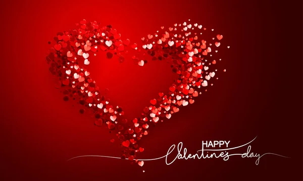 Valentinstag-Karte. Dekorativer roter Hintergrund mit vielen Valentinsherzen — Stockvektor