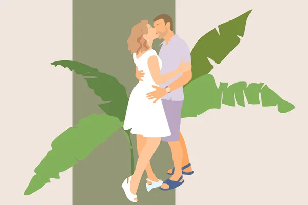 Valentinstag-Karte. Dekorativer Hintergrund mit küssendem Paar. — Stockvektor