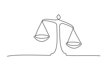 Judicial scales on white background. Continuous one line drawing. V clipart