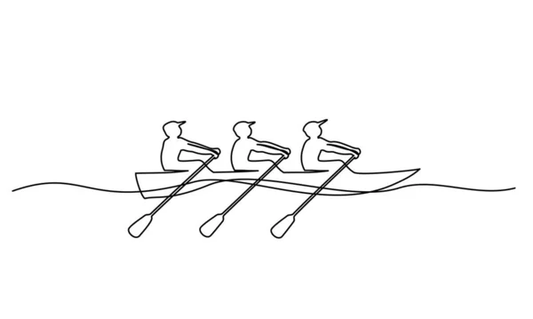 チームメンバーボートチームワークのコンセプトを漕ぐ。連続1本の線画 — ストックベクタ