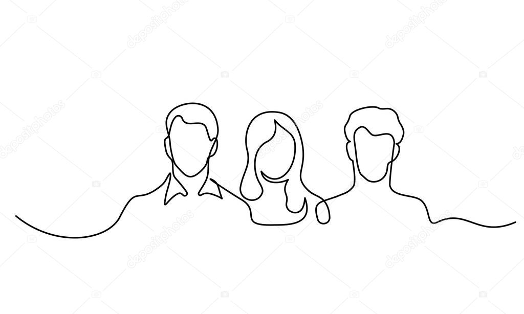 Three Human heads silhouette. Two young man and woman.