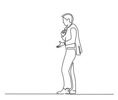 Ayakta duran adam duygusal jest yapıyor. Bir çizgi çizimi.