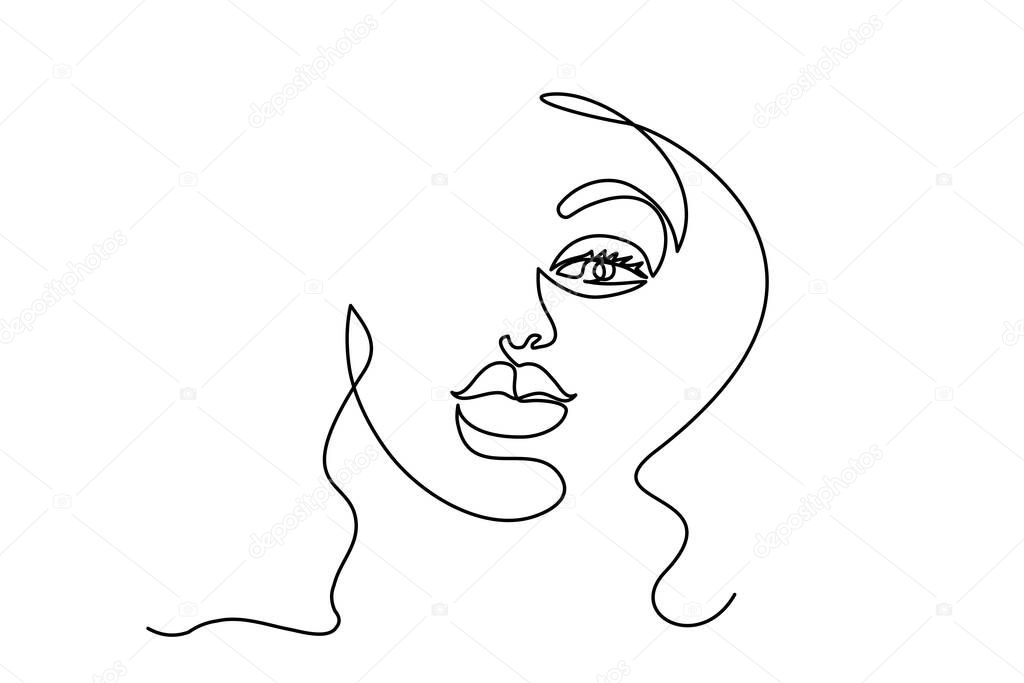 Abstract modern portrait of woman. Face one line drawing