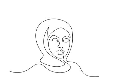 Güzel Müslüman bir kadının portresi. Bir çizgi çizimi