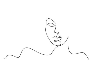 Kadının soyut yüzü. Sürekli tek bir çizgi çiziyor.