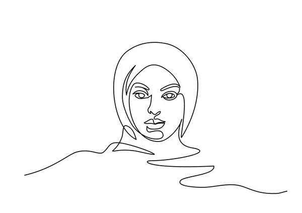 Retrato de uma mulher muito muçulmana. Desenho de uma linha —  Vetores de Stock