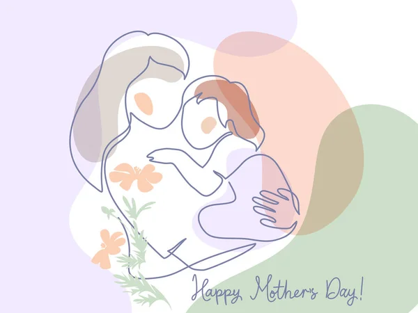 Šťastný Den matek. Kontinuální kresba jedné čáry. — Stockový vektor