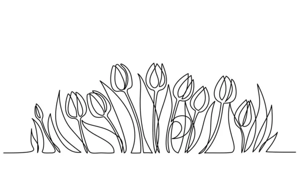 Tulipán línea de flores arte. Dibujo de contorno minimalista. Obra de una línea — Vector de stock