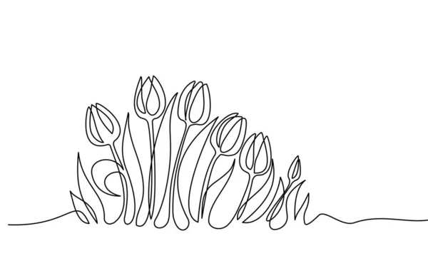 Tulipán línea de flores arte. Dibujo de contorno minimalista. Obra de una línea — Vector de stock