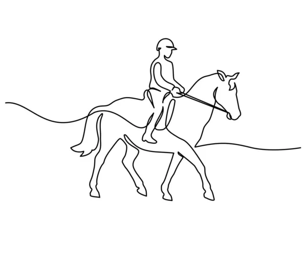 Caballo y jinete a caballo logo. Dibujo continuo de una línea. — Vector de stock