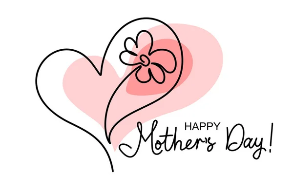 Χαρούμενη κάρτα της Μητέρας. Λουλούδι μέσα στην καρδιά. Σύμβολο αγάπης, φροντίδας και ευτυχίας — Διανυσματικό Αρχείο