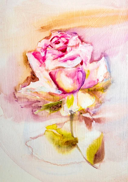 粉红玫瑰,艺术素描等.湿漆画 — 图库照片