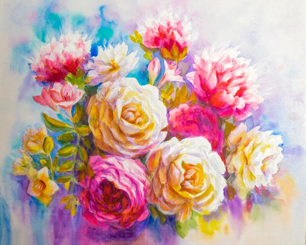 Peônias e rosas bouquet. Desenho artístico etude. — Fotografia de Stock