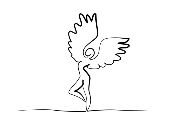 Ballet danseur avec des ailes en mouvement. Un dessin de ligne. — Image vectorielle