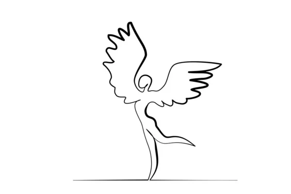 Ballet dancer with wings in motion. One line drawing. — Stock Vector