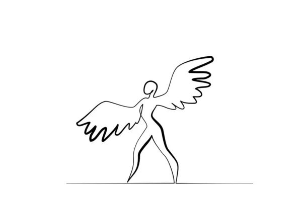 Ballet dancer with wings in motion. One line drawing. — Stock Vector