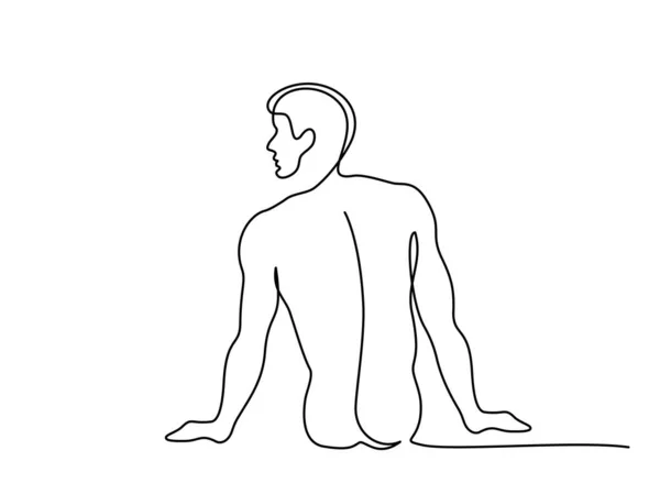 Hombre desnudo sentado. Dibujo continuo de una línea — Vector de stock