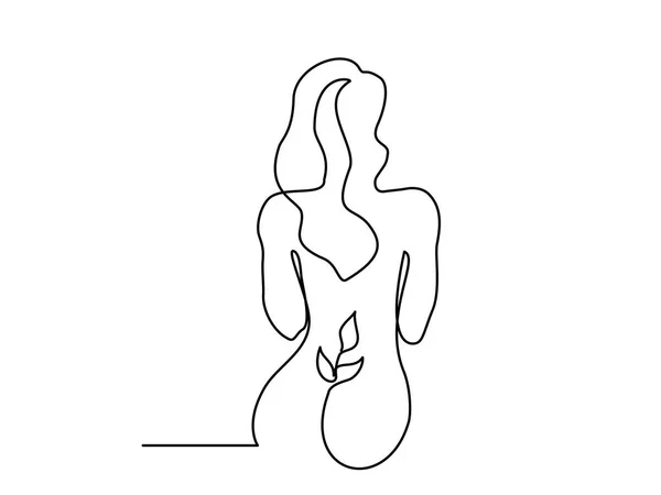 Femme nue béatifique assis à l'arrière. Un dessin de ligne — Image vectorielle