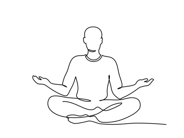 Meditar al hombre en pose de loto yoga. Dibujo de una línea — Archivo Imágenes Vectoriales