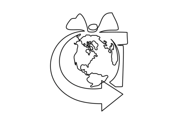 Logotipo del día mundial del medio ambiente con tierra dentro de la caja de regalo y flecha. — Archivo Imágenes Vectoriales