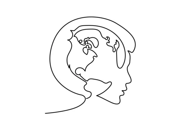 Mujer feliz sosteniendo el globo en su cabeza, concepto de paz en la tierra, cuidado con el logotipo de la Tierra — Vector de stock