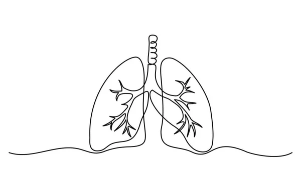 İnsan ciğerleri ikonu. Sürekli tek bir çizgi çiziyor. — Stok Vektör