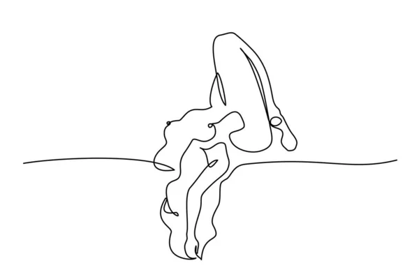 Croquis de femme nue mentant. Un dessin de ligne — Image vectorielle