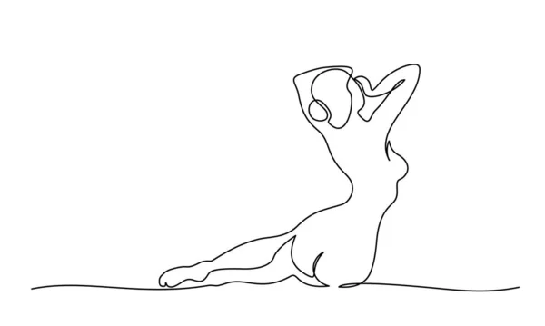 Sketch of naked woman sitting. One line drawing — Stock Vector