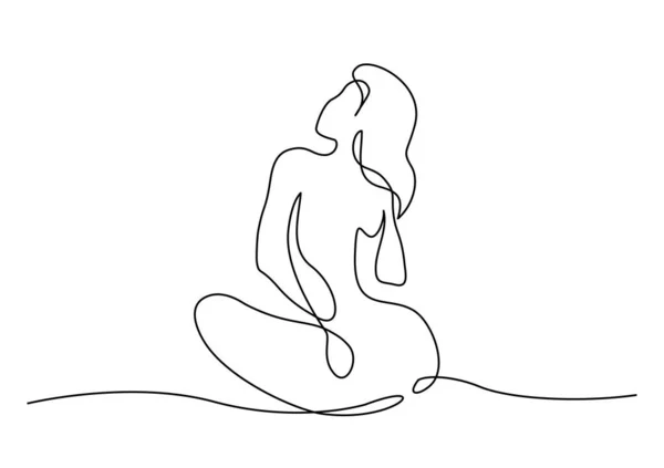 Sketch of naked woman sitting. One line drawing — Stock Vector