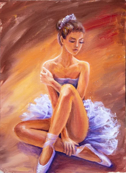 Beautiful sitting ballerina. Oil painting. — Stock Photo, Image